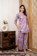 Botanical Elegance Purple Cotton Co-ord Set from Me & My