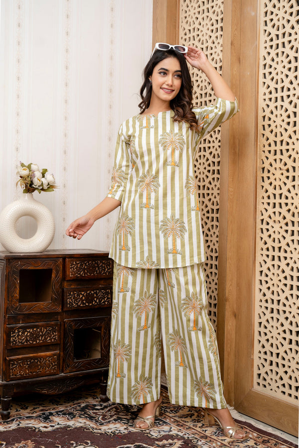 White Grove Stripe Cotton Co-ord Set