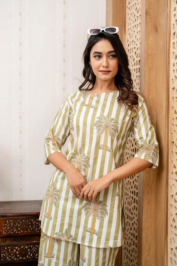 White Grove Stripe Cotton Co-ord Set