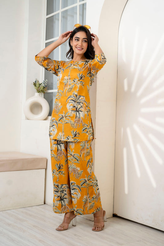 Golden Bloom Cotton Botanical Co-ord Set - Me&My