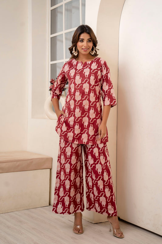 Untamed Elegance Maroon Co-ord Set - Me&My