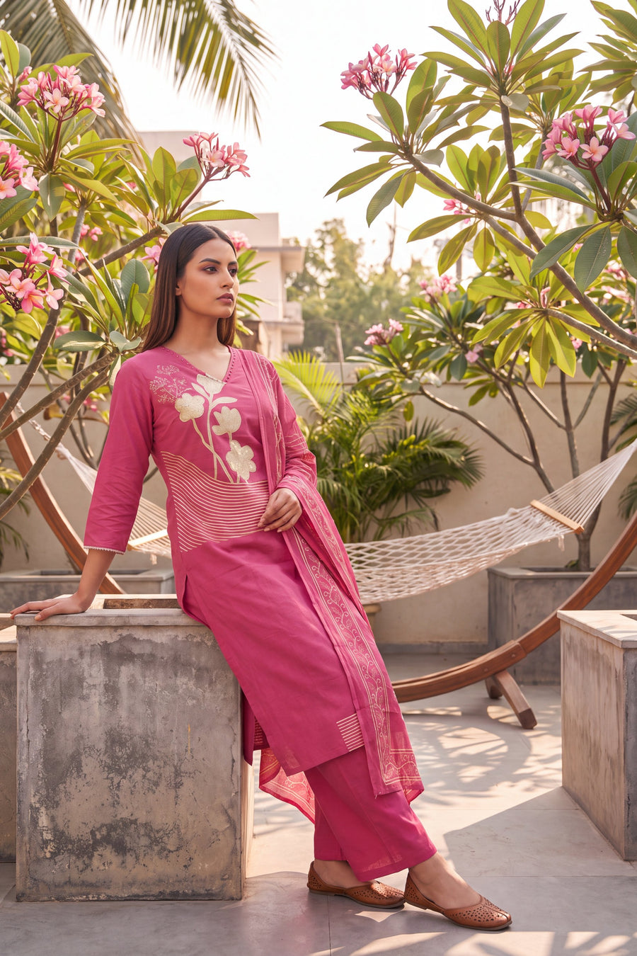 Rose Quartz Cotton Dupatta Set — image 2