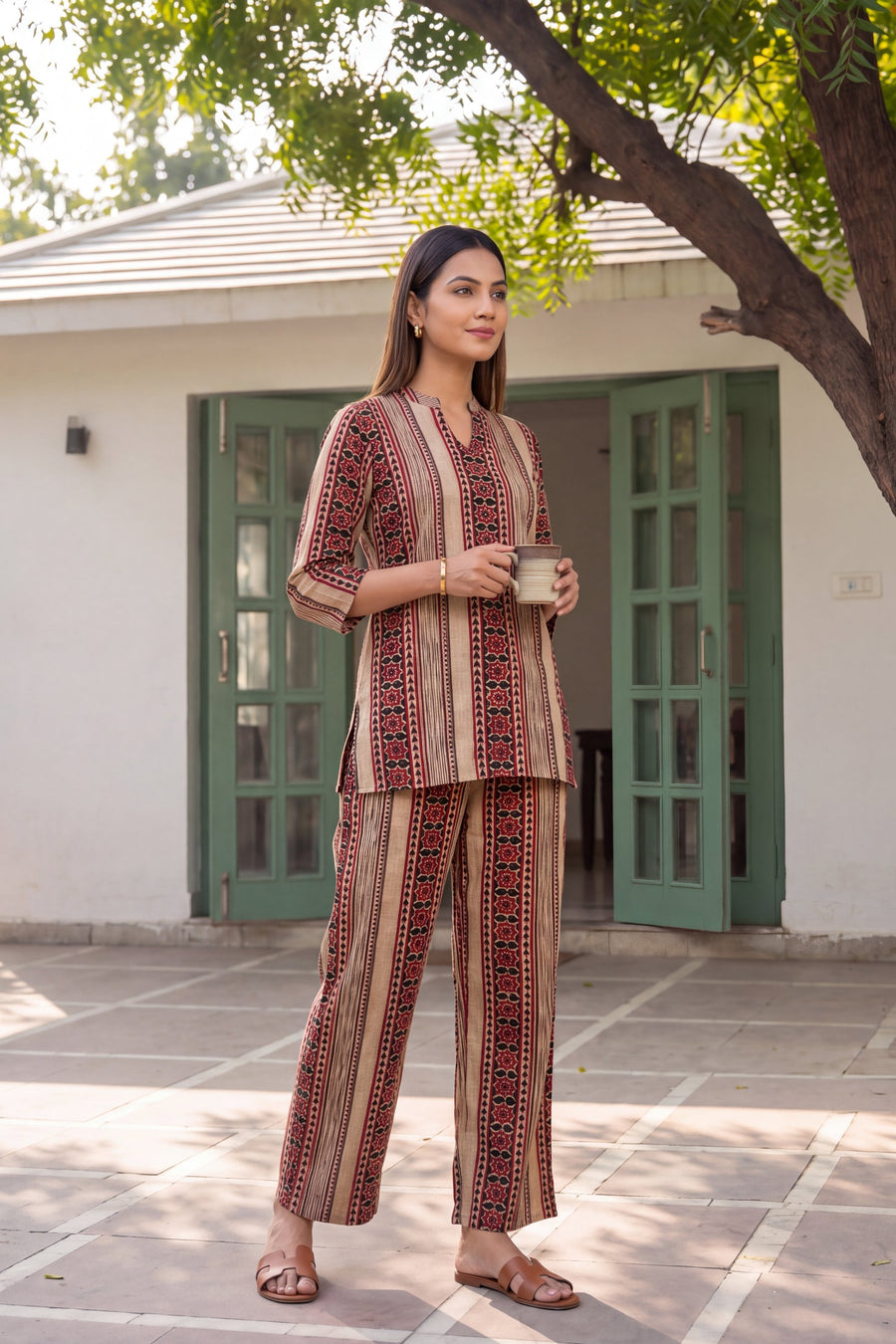Rosewood Stripe Angrakha Cotton Co-ord Set — image 5
