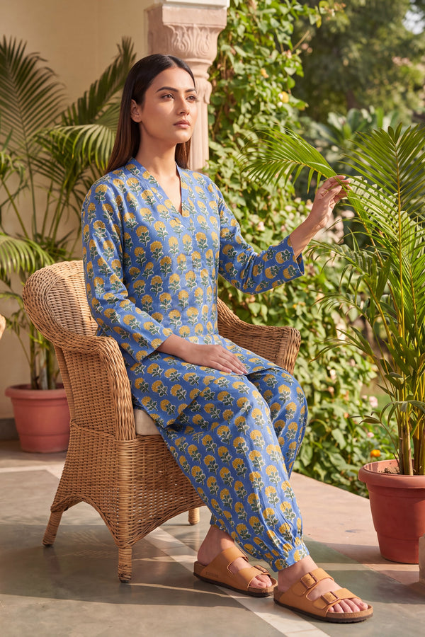 Cobalt Ripple Cotton Farshi Salwar Set
