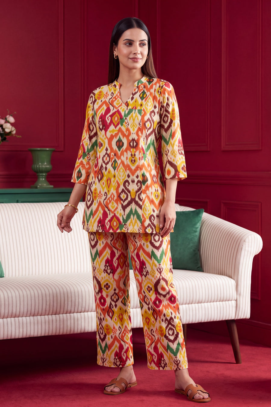 Sunburst Ikat Angrakha Cotton Co-ord Set — image 3