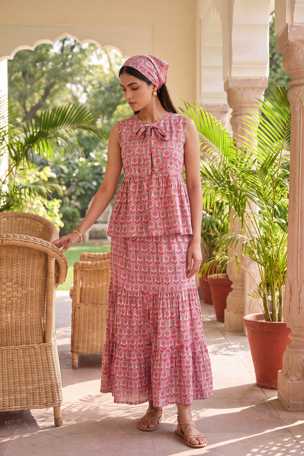 Violet Tiered Cotton Skirt Set