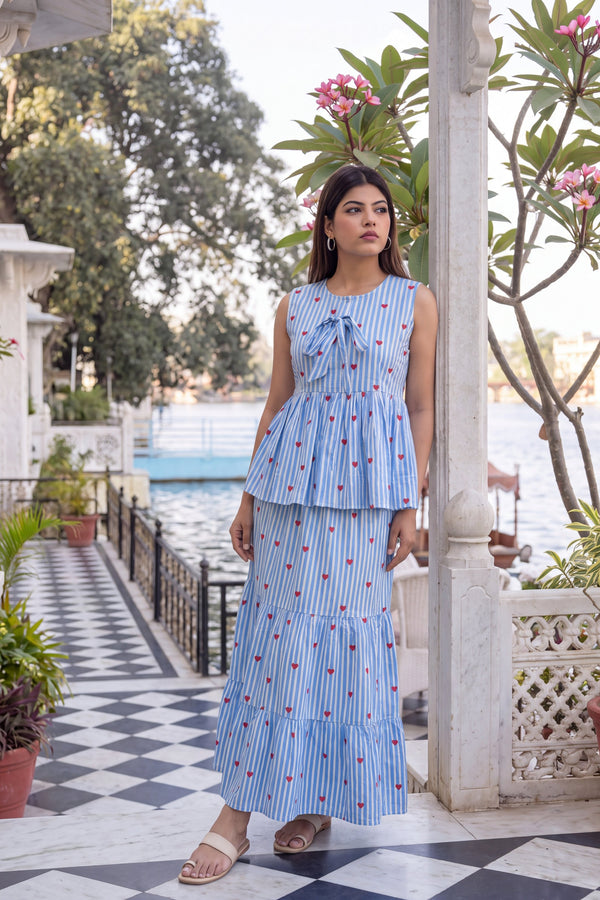 Snow Bloom Cotton Skirt Set