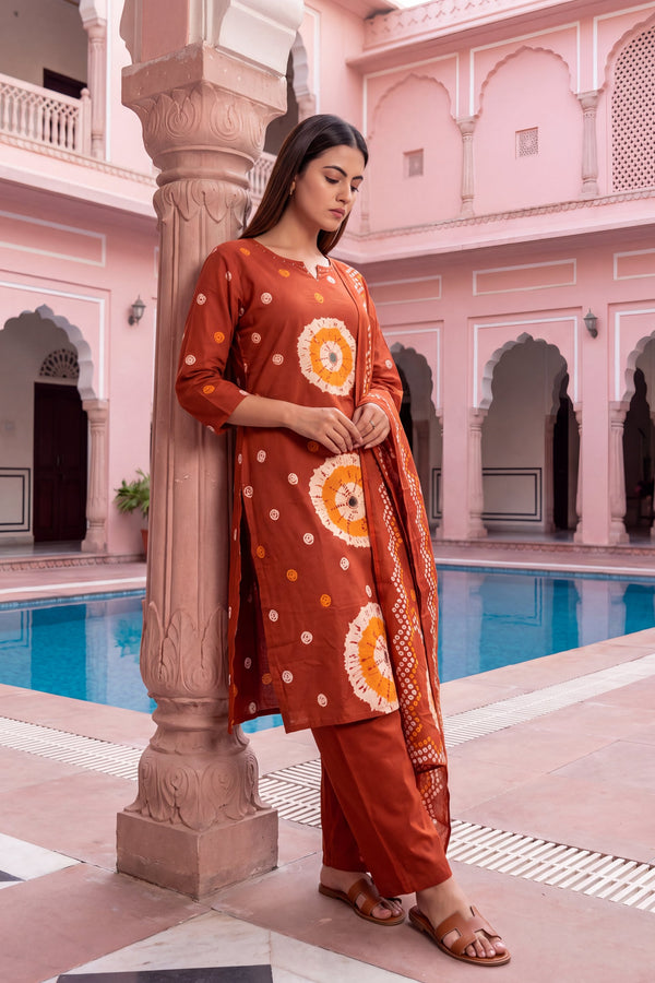 Tangerine Haze Cotton Dupatta Set