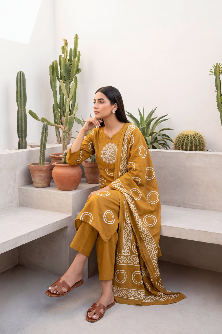 Saffron Trail Cotton Dupatta Set — image 2