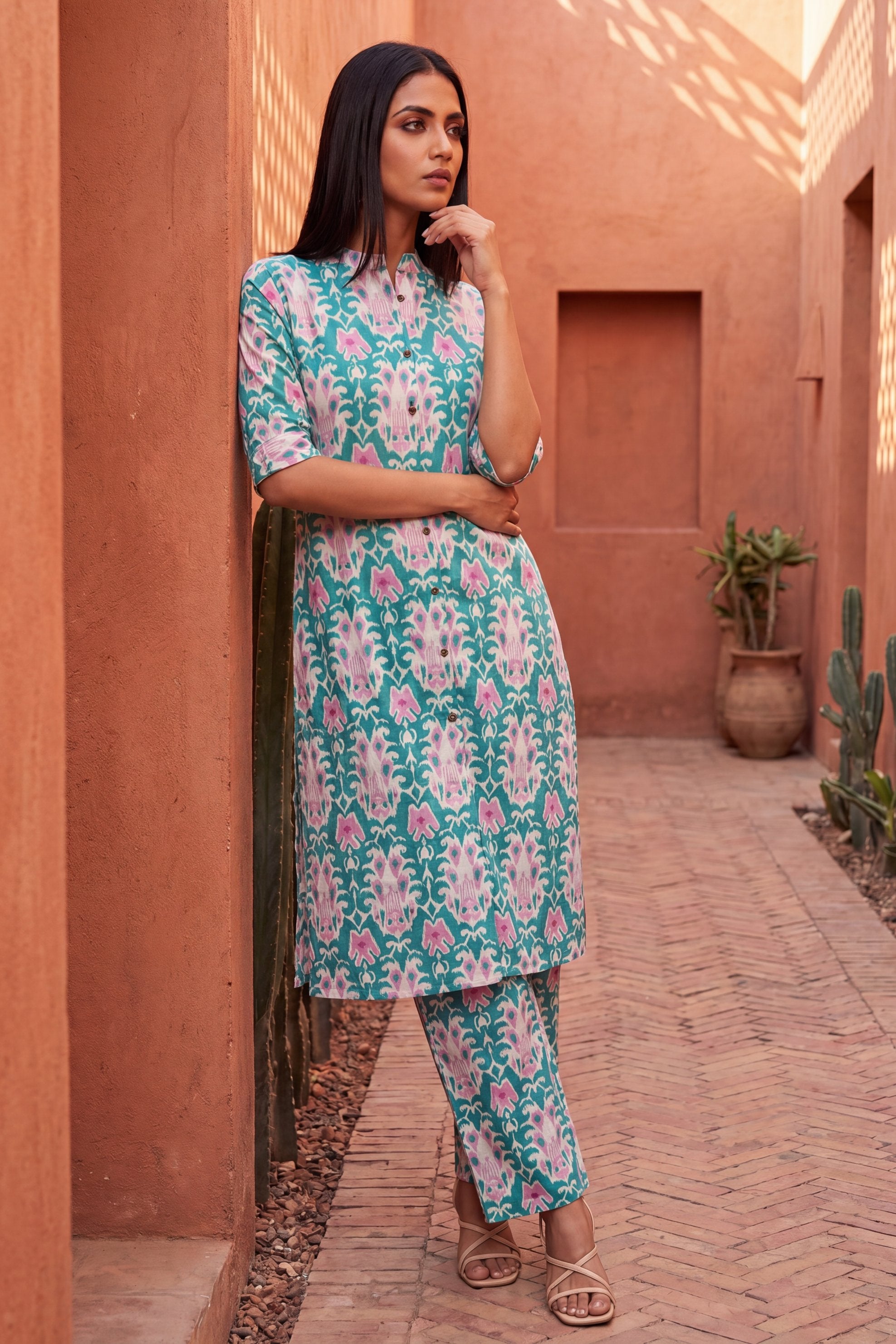 Atelier Olive Mandarin Cotton Co-ord Set