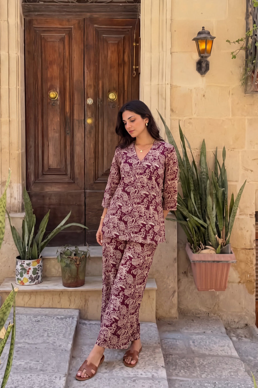 Mulberry Swirl Angrakha Cotton Co-ord Set — image 3