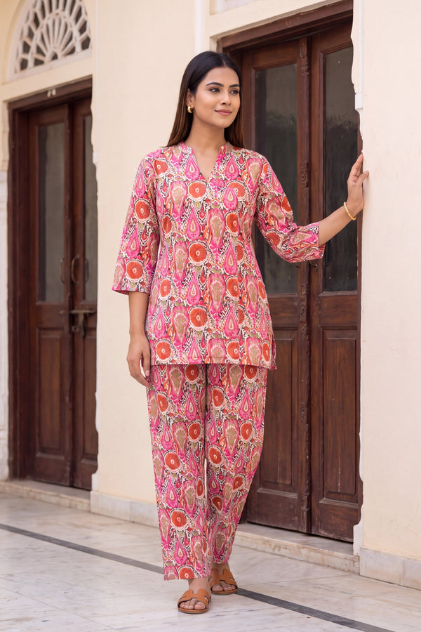 Peony Drift Angrakha Cotton Co-ord Set
