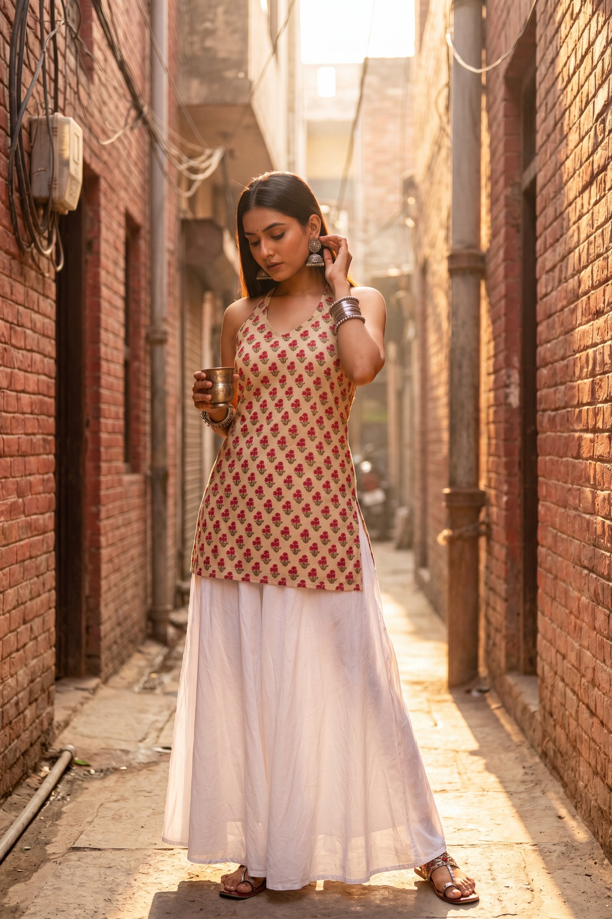 Atelier Sand Beige Halter Cotton Top