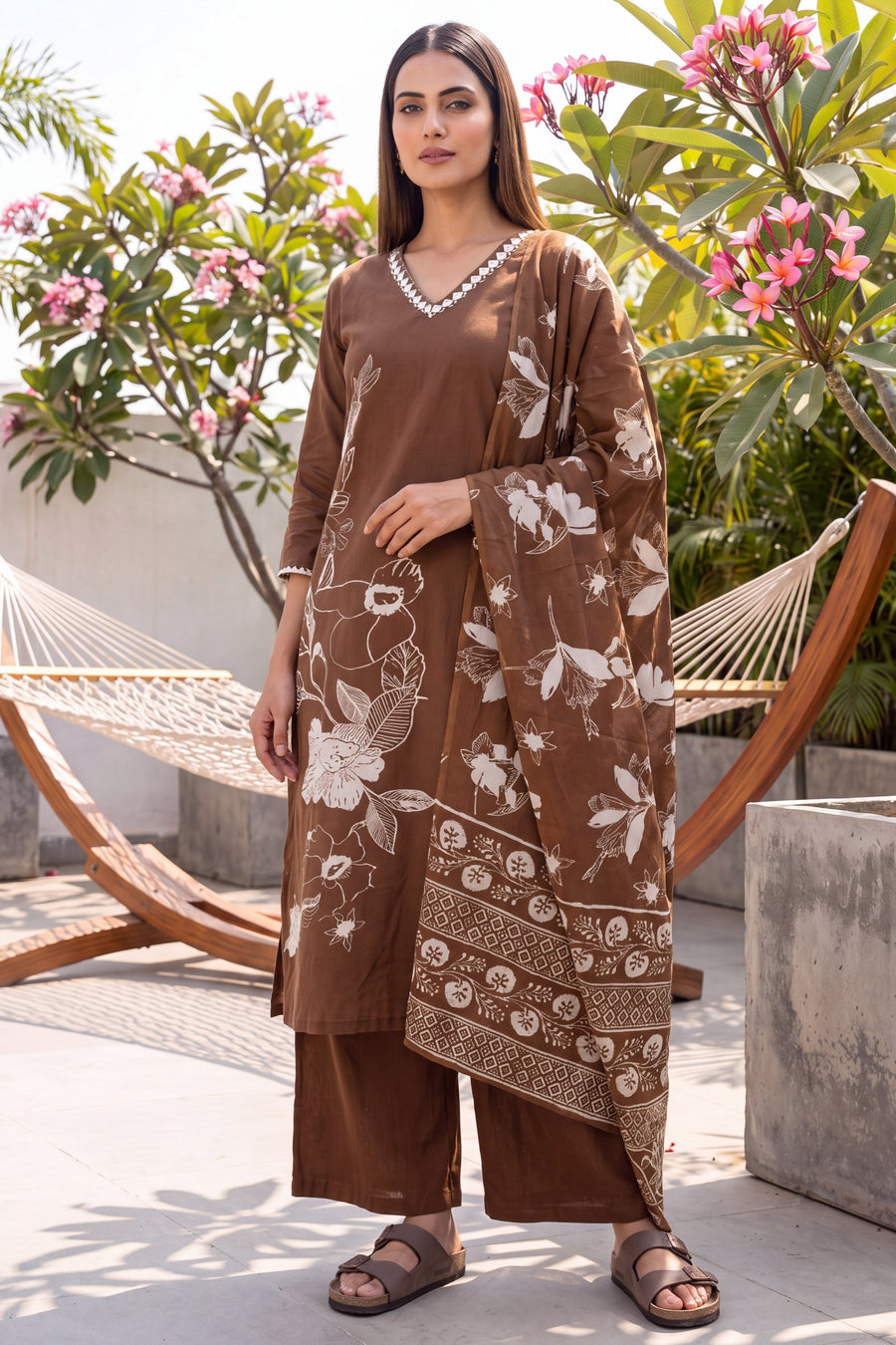 Chestnut Brown Cotton Dupatta Set — image 3