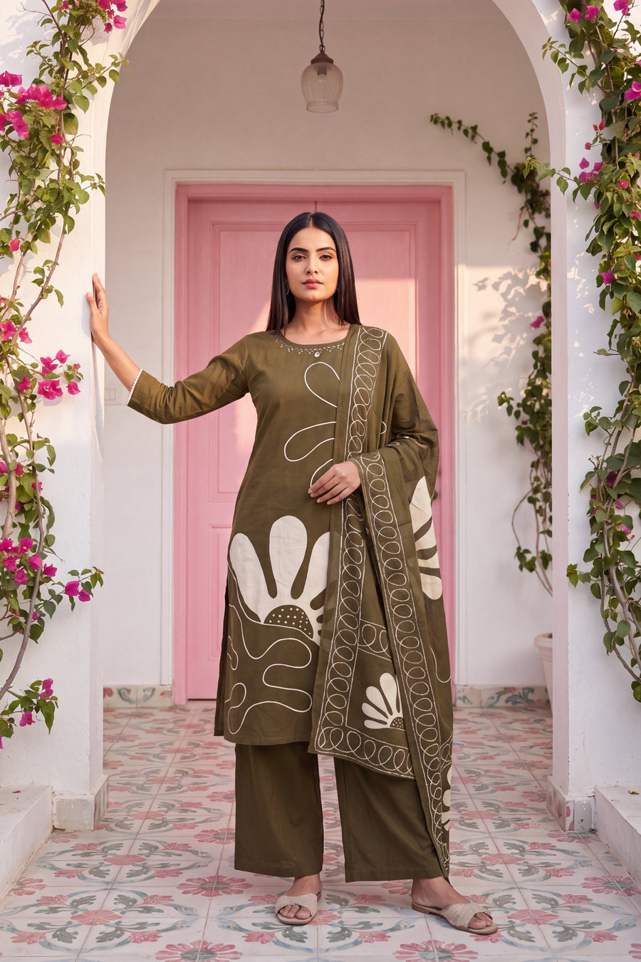 Olive Grove Cotton Dupatta Set — image 3