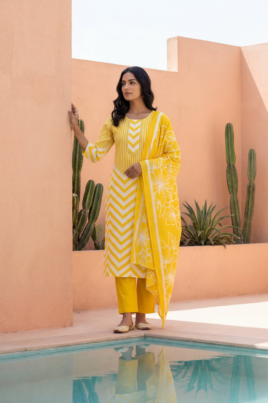 Solar Zigzag Bloom Chevron Cotton Dupatta Set — image 6