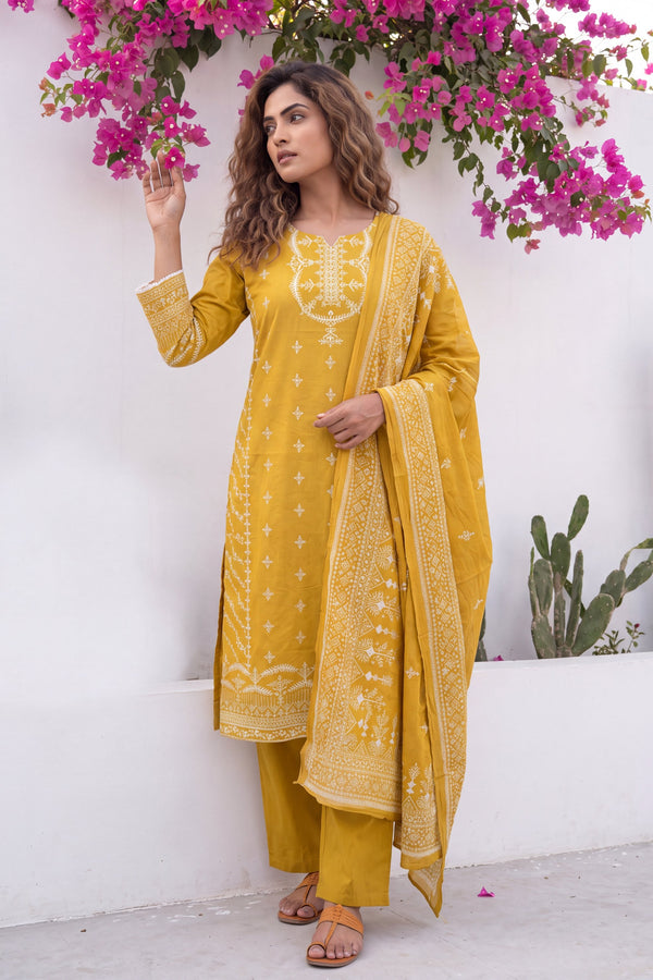 Toscana Goldenrod Cotton Dupatta Set