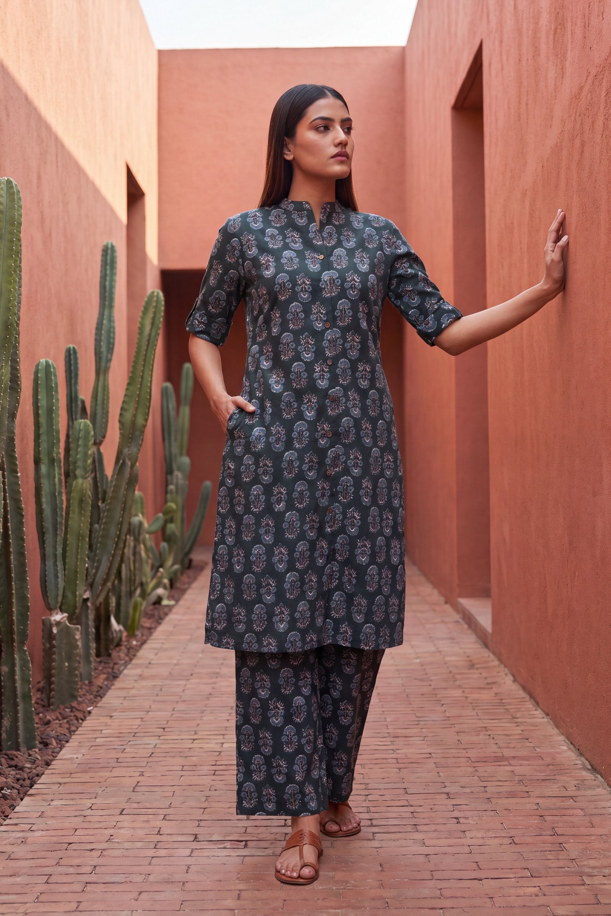 Sonata Sage Mandarin Cotton Co-ord Set