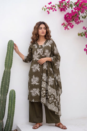 Crescendo Pine Cotton Dupatta Set