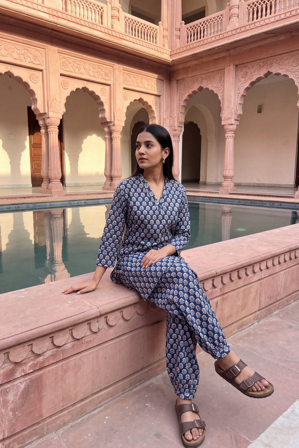 Indigo Ripple Cotton Farshi Salwar Set