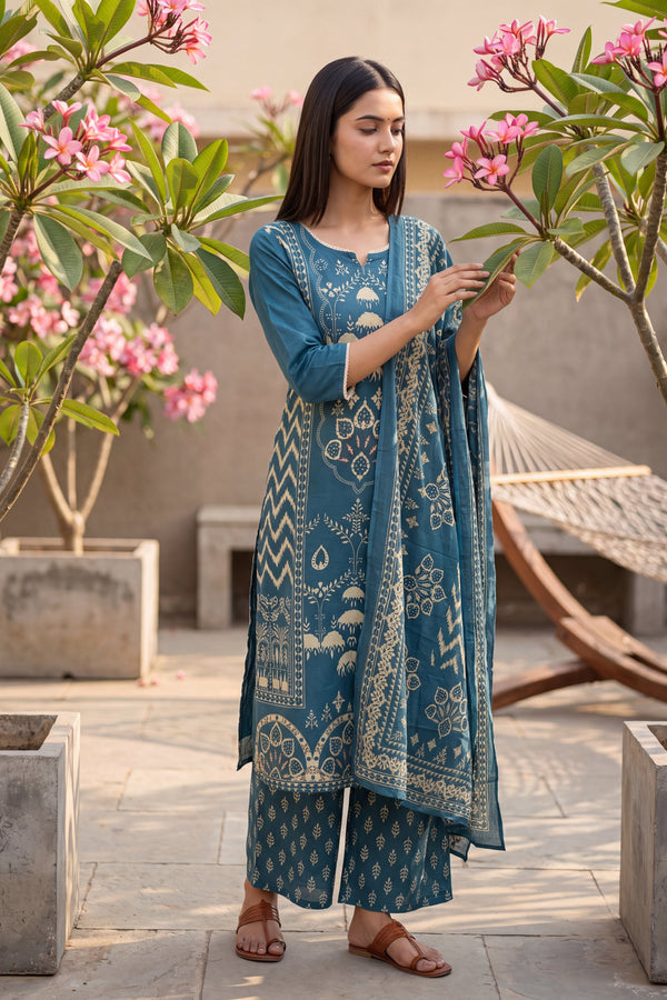 Forge Indigo Cotton Dupatta Set