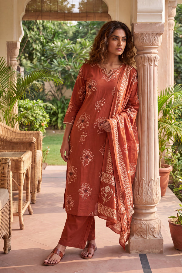 Persimmon Glow Cotton Dupatta Set