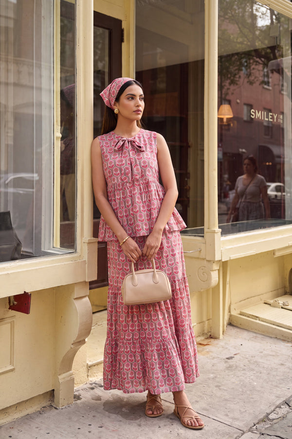 Violet Tiered Cotton Skirt Set