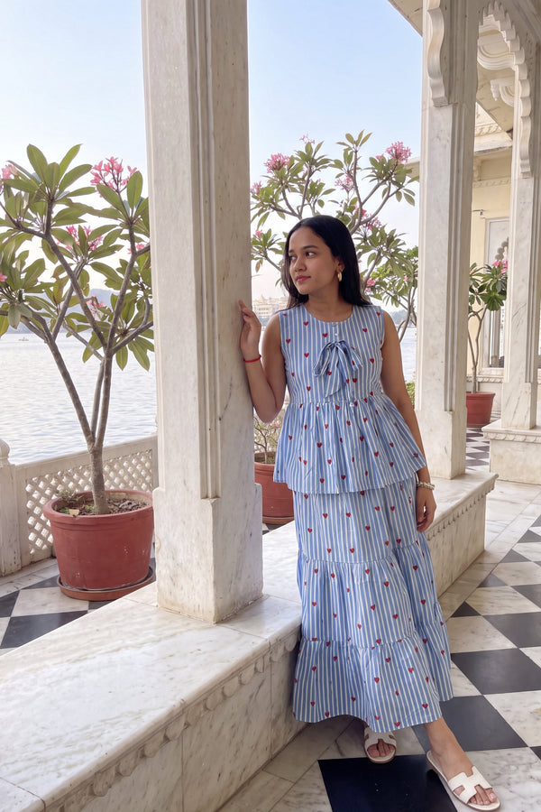 Snow Bloom Cotton Skirt Set