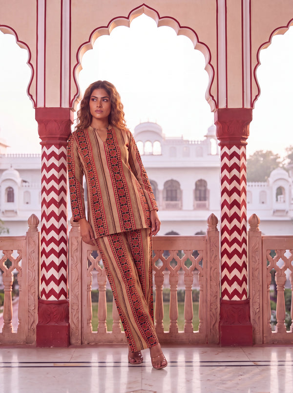 Sandstone Stripe Angrakha Cotton Co-ord Set