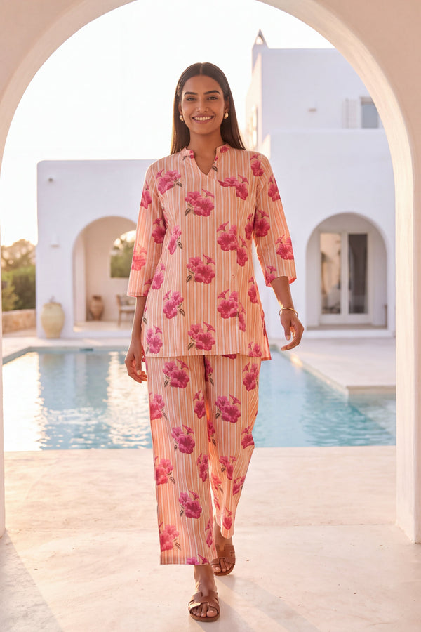 Almond Veil Cotton Angrakha Co-ord Set