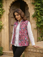 Petal Drift Cotton Reversible Quilted Jacket Vest