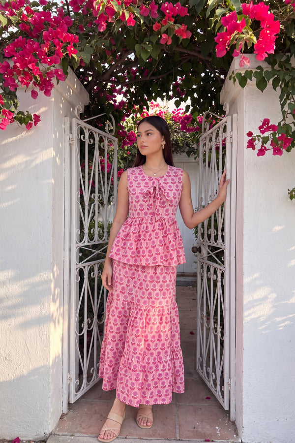 Blush Tiered Cotton Skirt Set