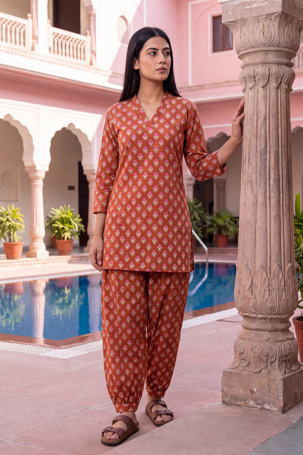 Garnet Ripple Cotton Farshi Salwar Set