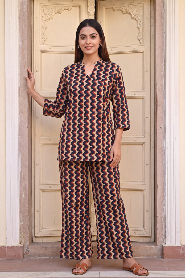 Midnight Chevron Angrakha Cotton Co-ord Set