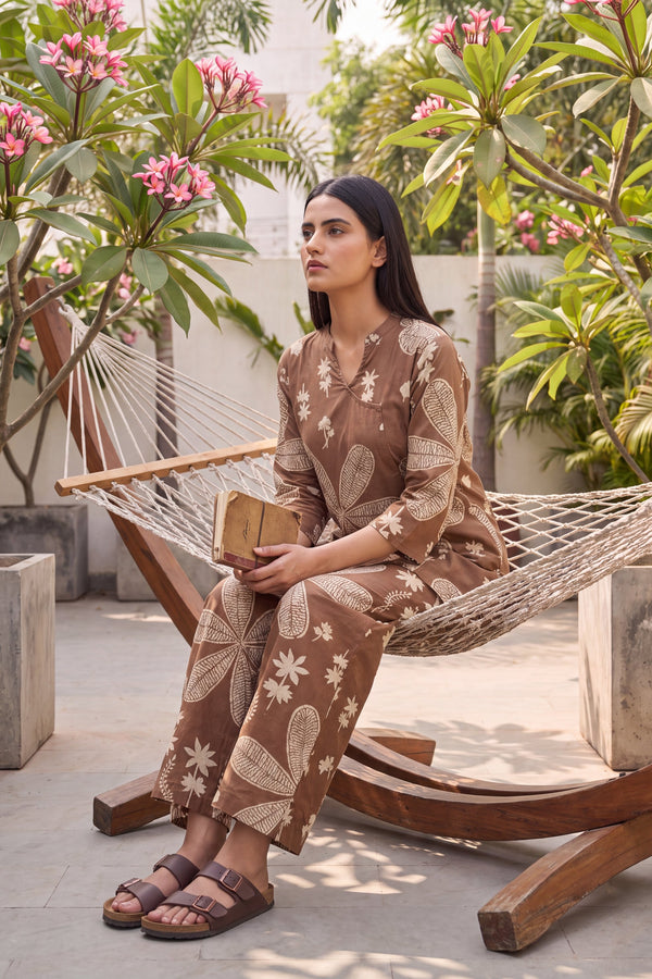 Walnut Brown Cotton Angrakha Co-ord Set
