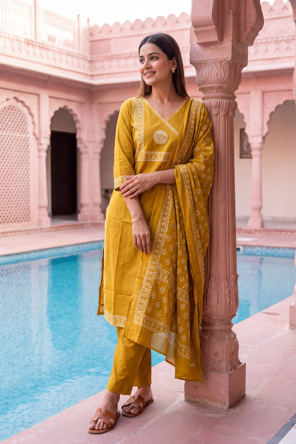 Saffron Lantern Cotton Dupatta Set