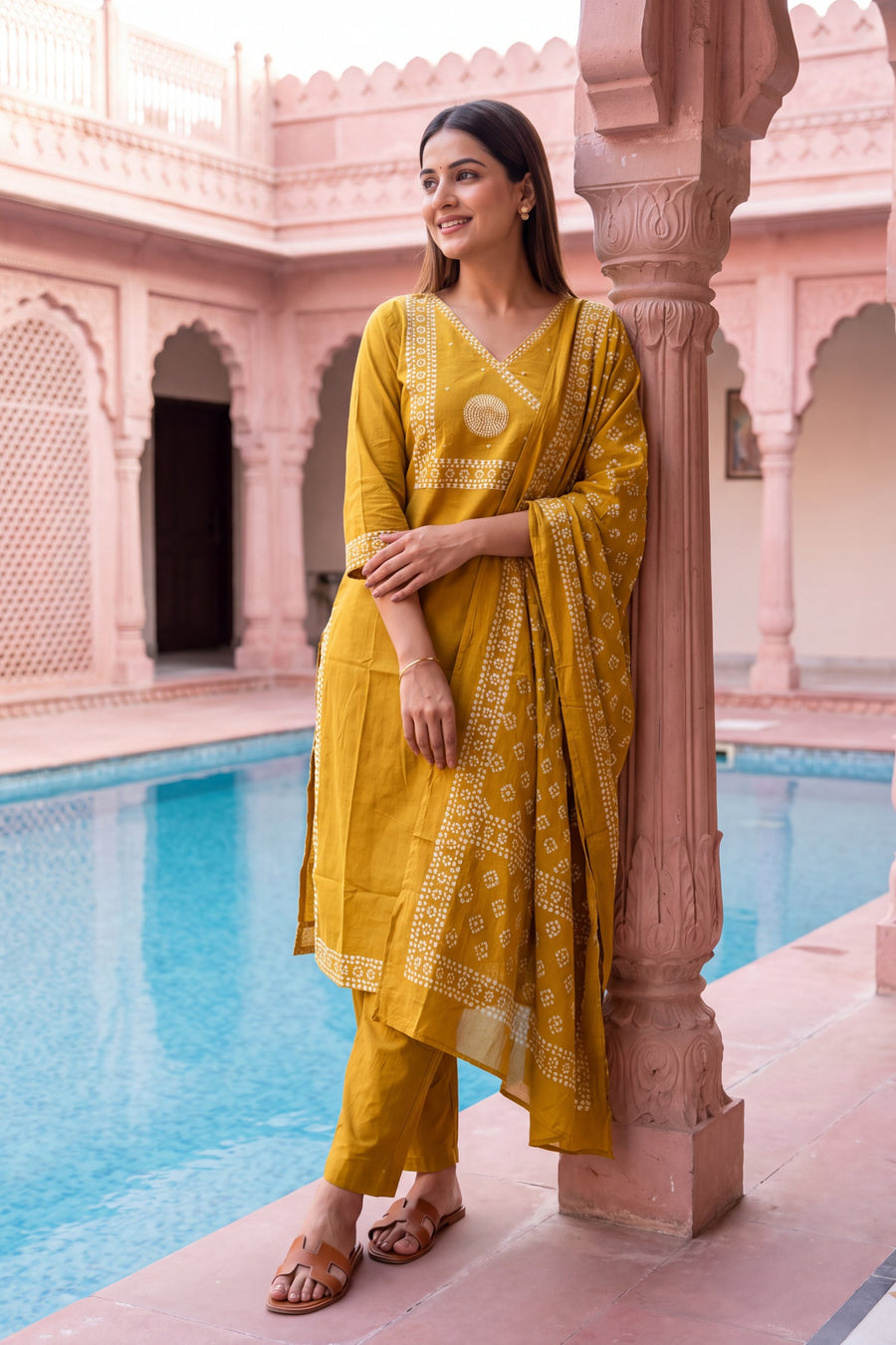 Saffron Lantern Cotton Dupatta Set — image 2