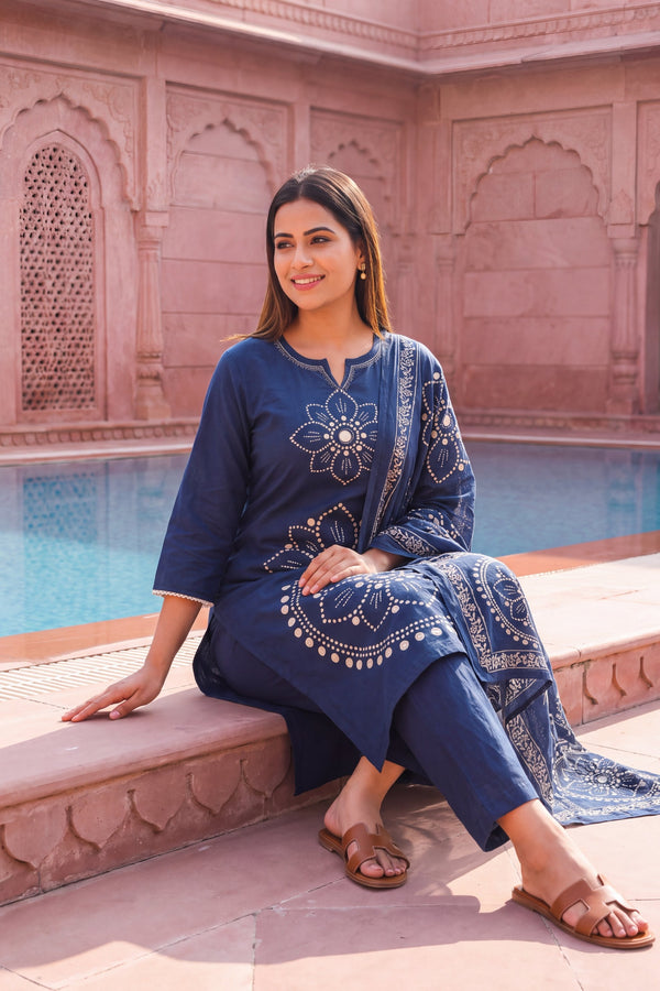 Sapphire Bloom Cotton Dupatta Set