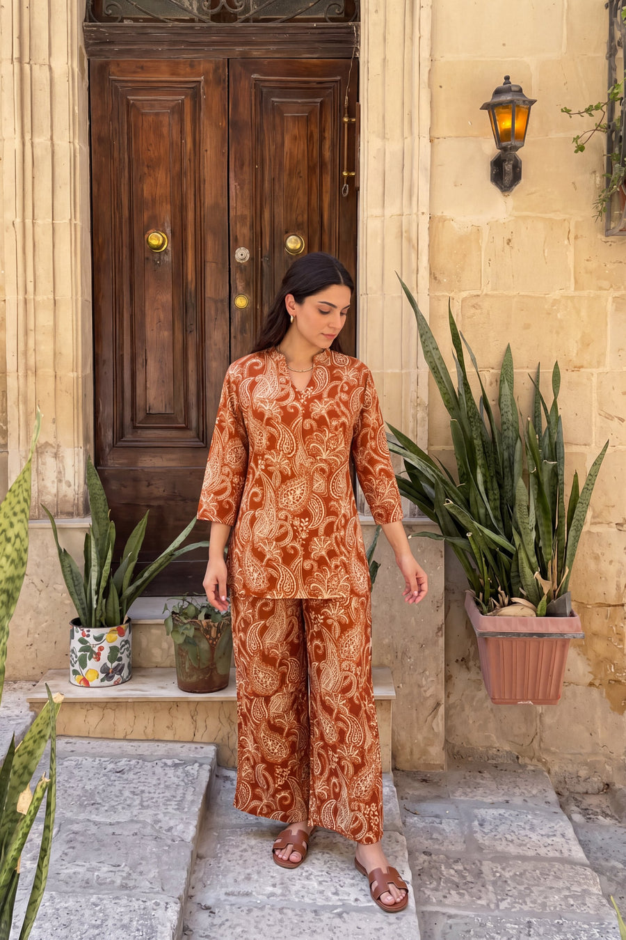 Cinnamon Ember Angrakha Cotton Co-ord Set — image 6