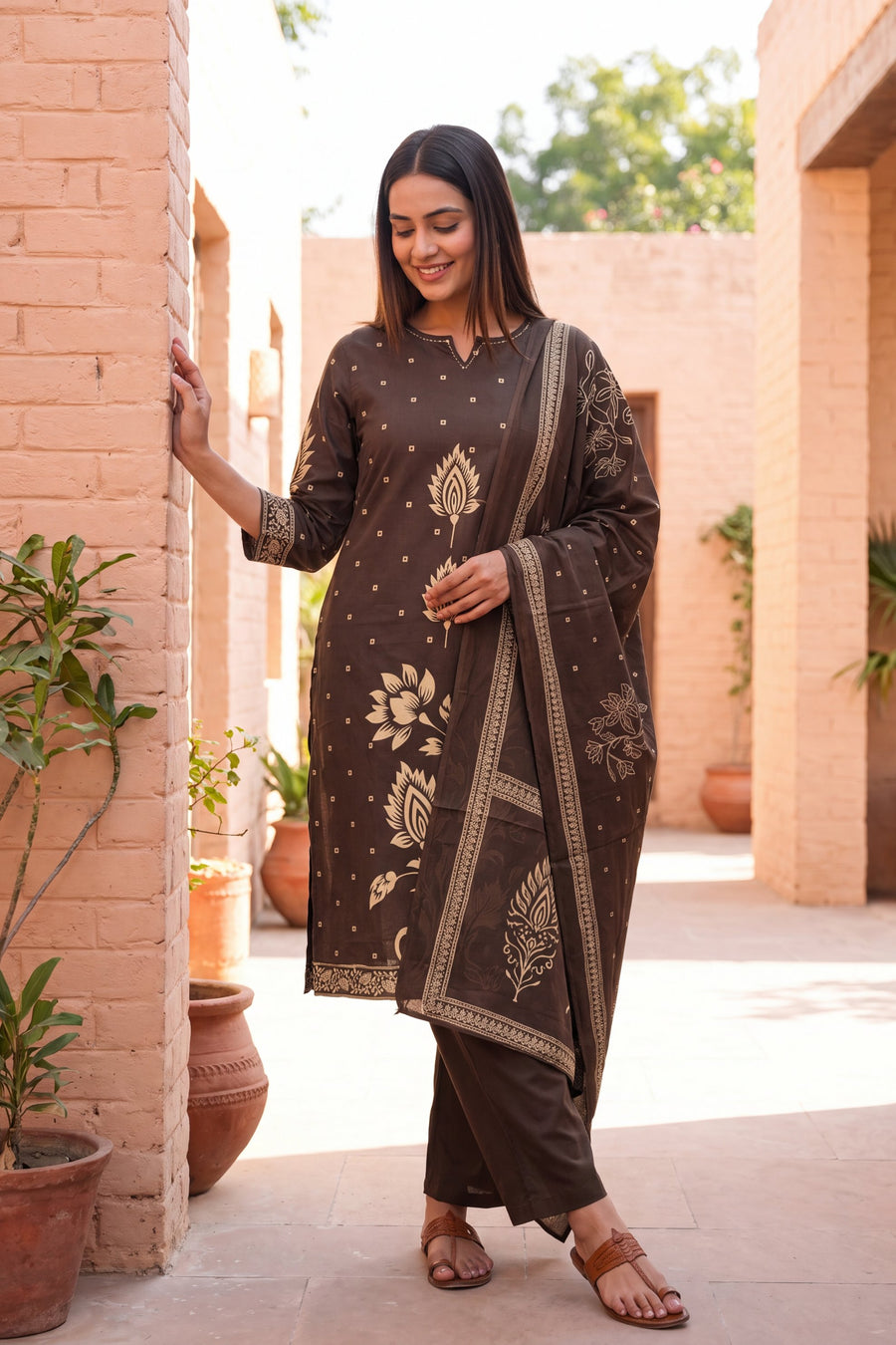 Umber Grove Cotton Dupatta Set — image 2