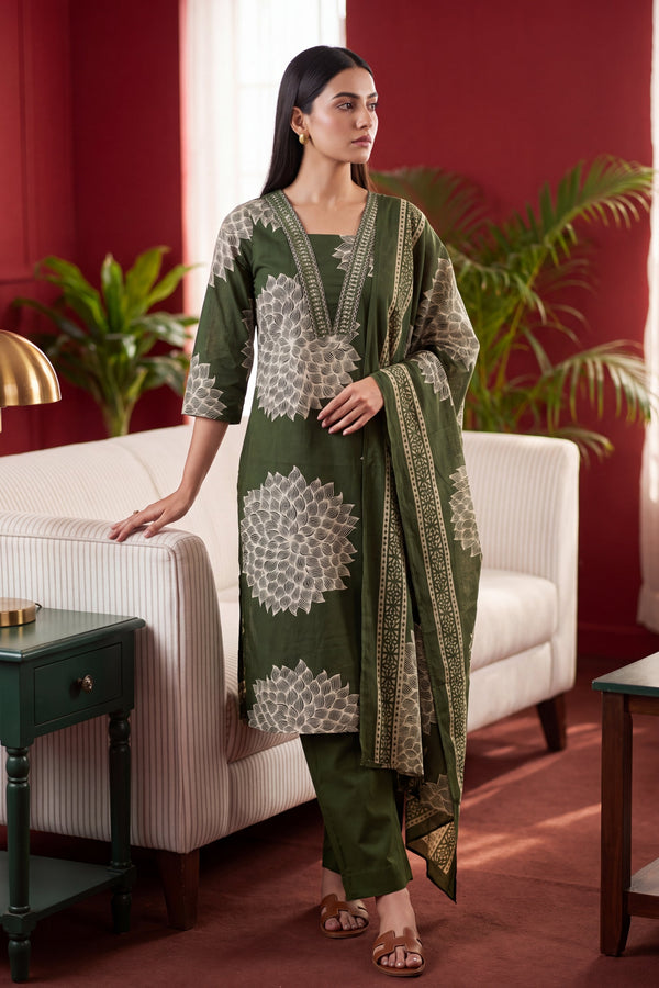 Basil Whisper Cotton Dupatta Set
