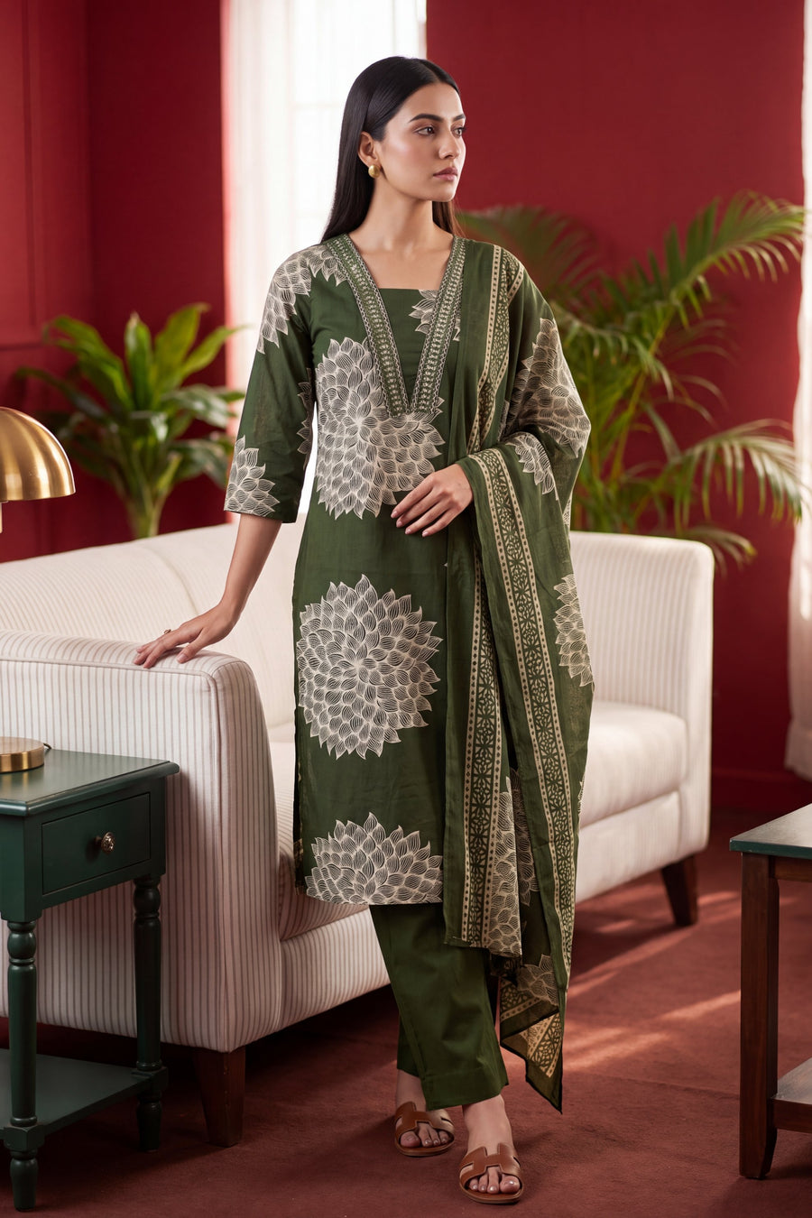 Basil Whisper Cotton Dupatta Set — image 2