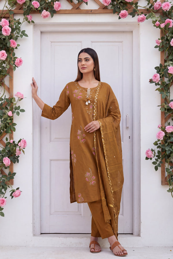 Chestnut Hollow Cotton Dupatta Set