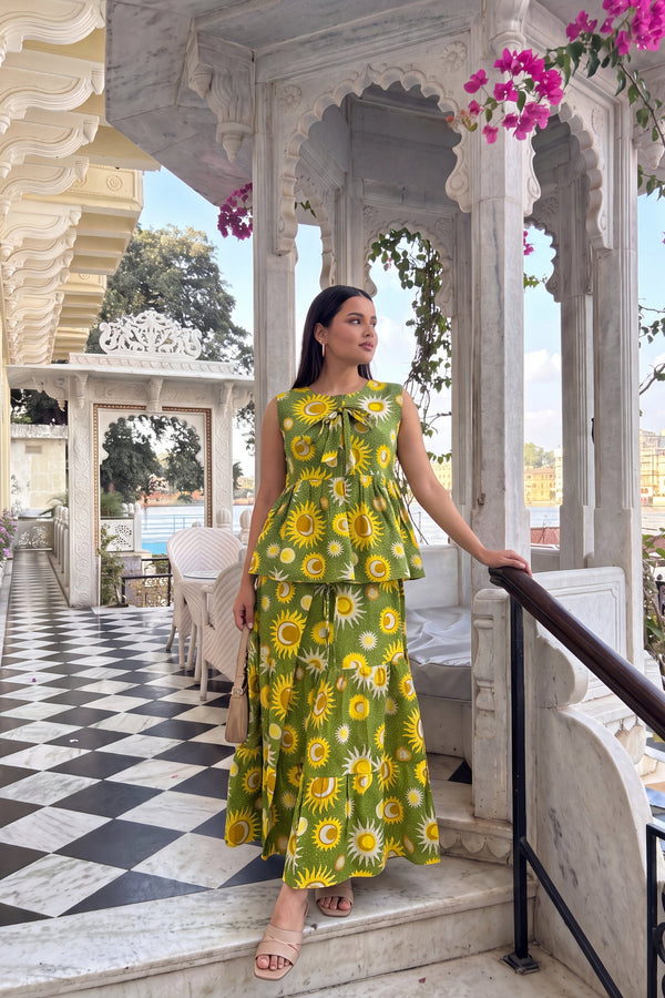 Emerald Waltz Cotton Skirt Set