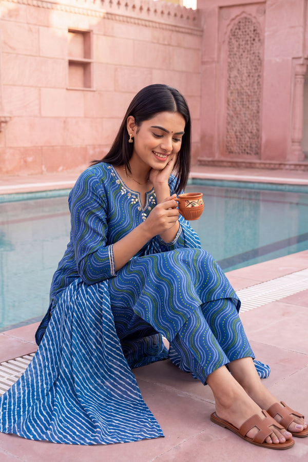 Cobalt Lantern Cotton Dupatta Set
