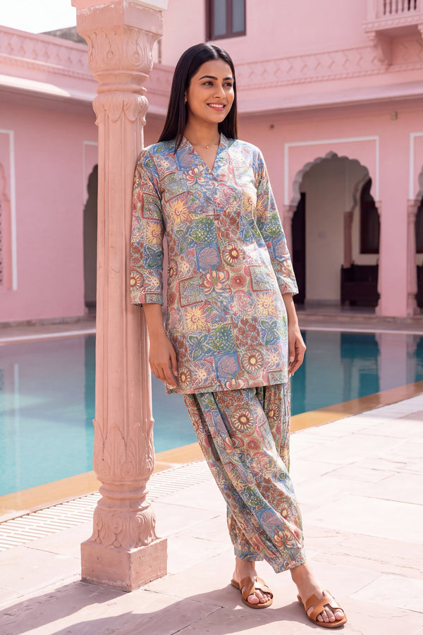 Carnival Bloom Cotton Farshi Salwar Set