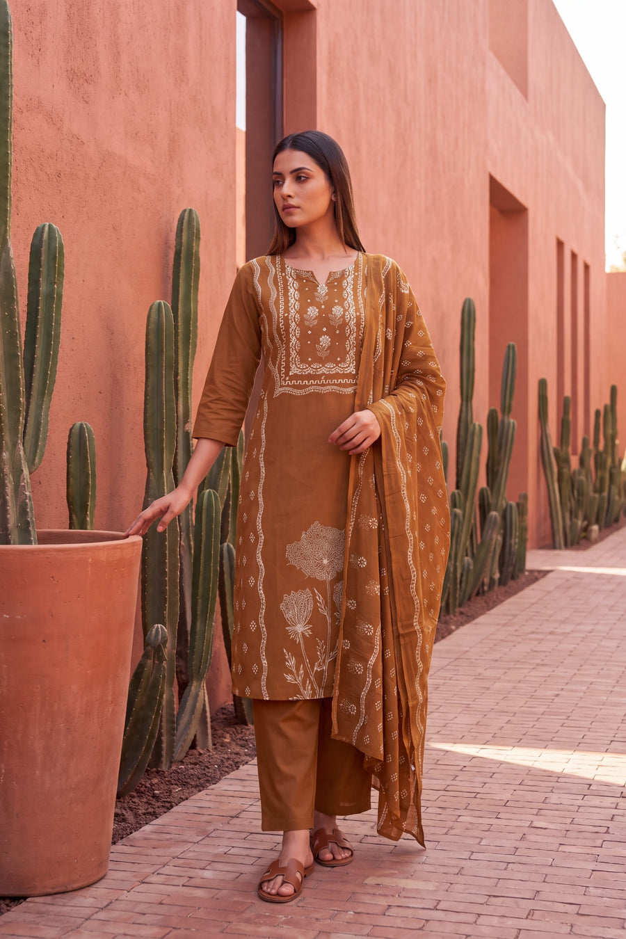 Golden Cascade Cotton Dupatta Set — image 2