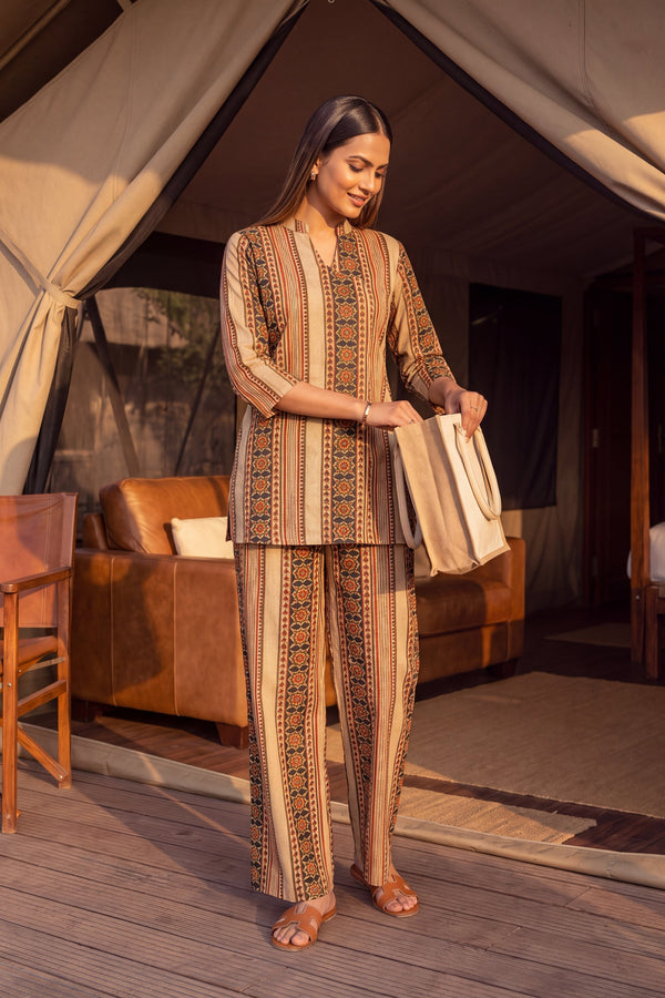 Dune Stripe Angrakha Cotton Co-ord Set