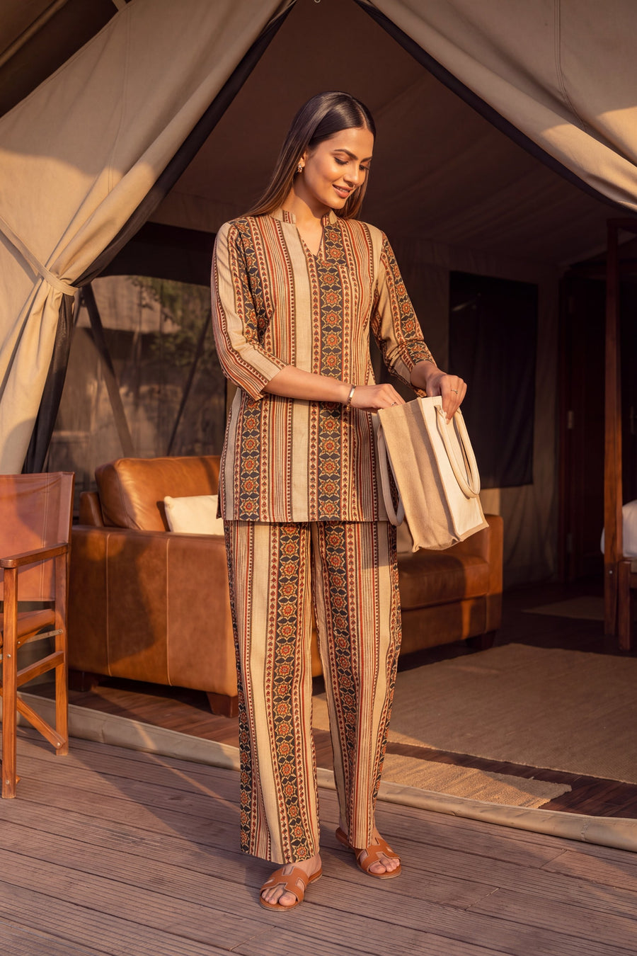 Dune Stripe Angrakha Cotton Co-ord Set — image 4
