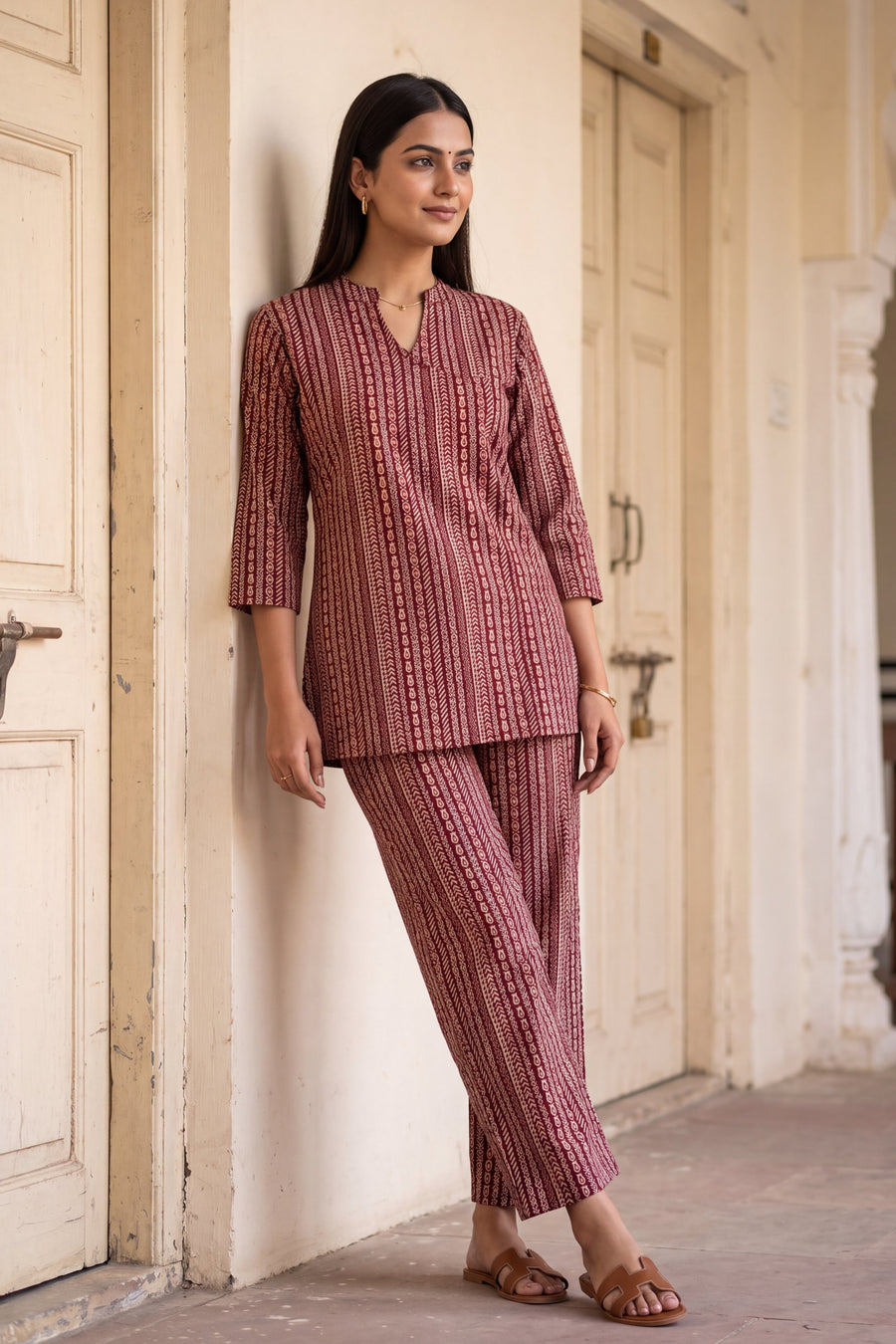 Wine Stripe Angrakha Cotton Co-ord Set — image 4